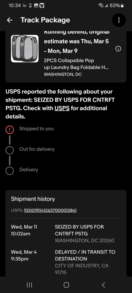 seized by usps for counterfeit postage