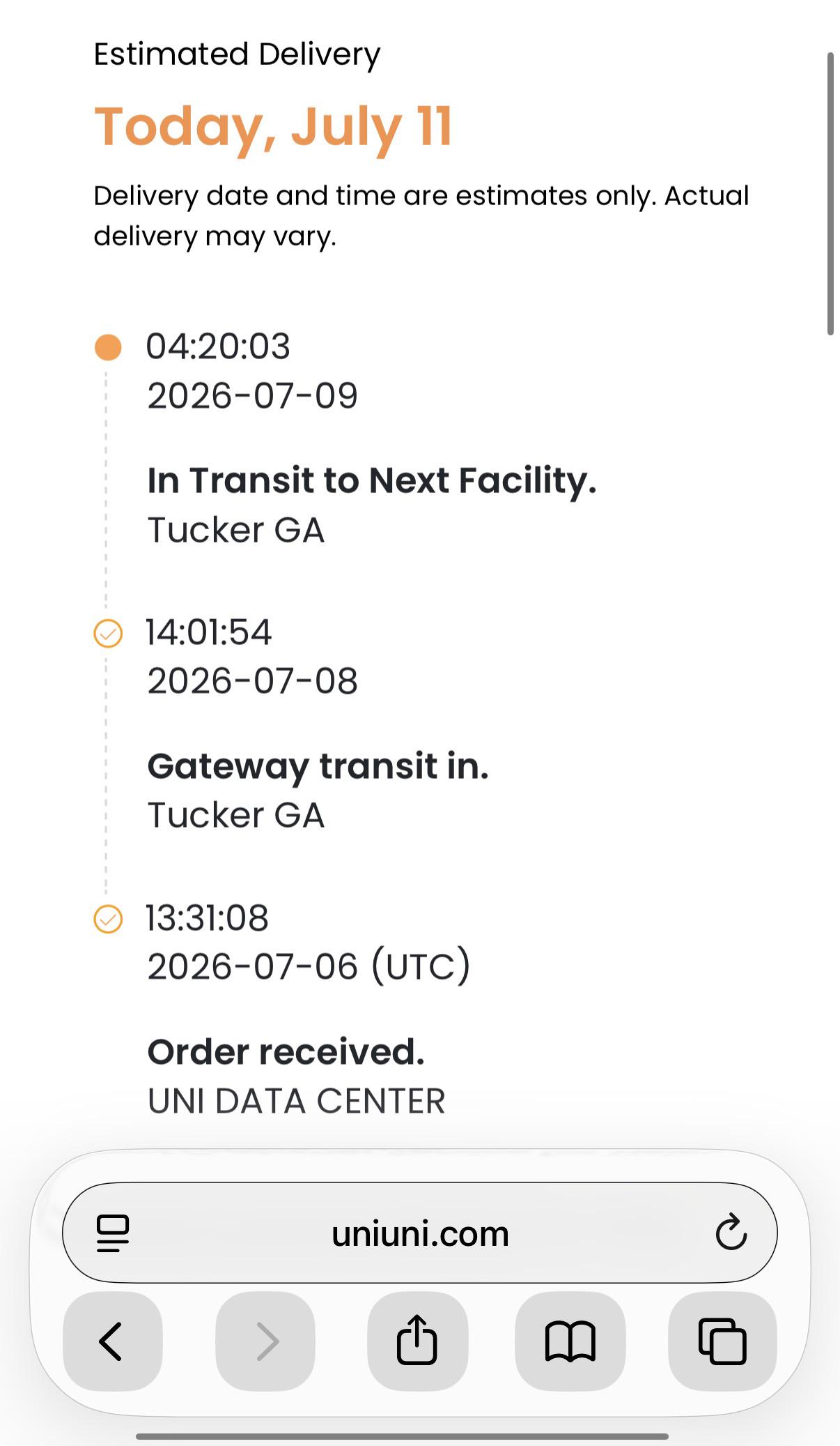 Gateway Transit In Tracking Status UniUni