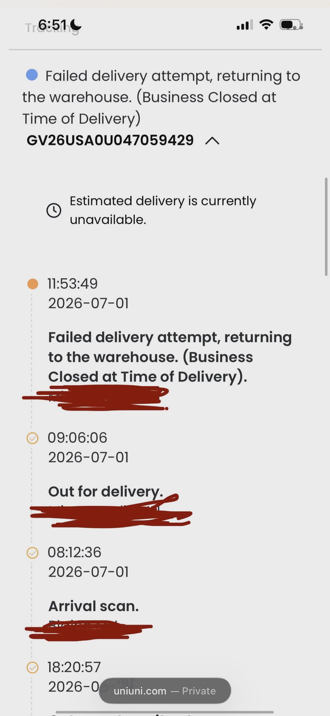 The delivery attempt failed will be returned to the UniUni warehouse