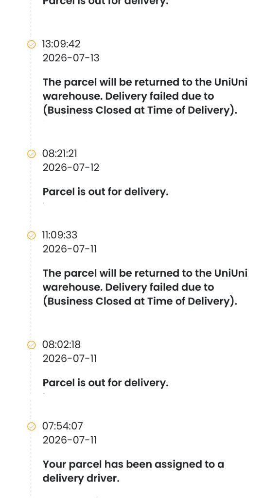 The parcel will be returned to the UniUni Warehouse Meaning