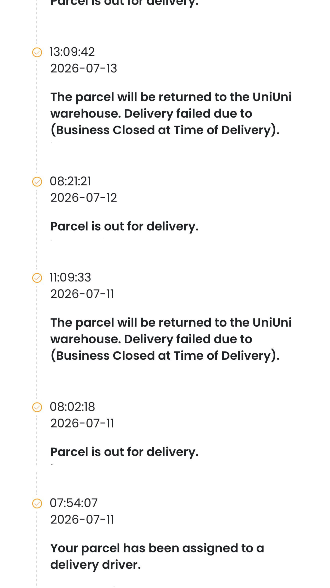 The parcel will be returned to the UniUni Warehouse Meaning