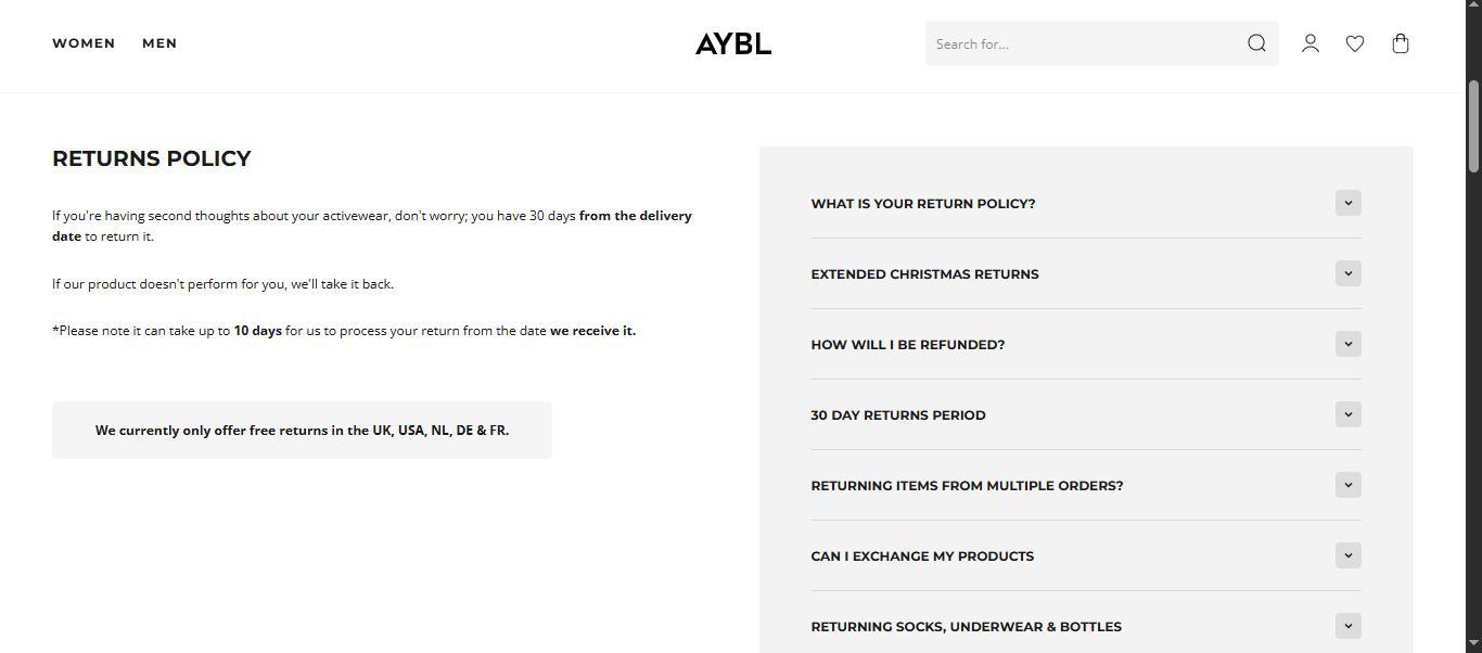 AYBL Returns Policy